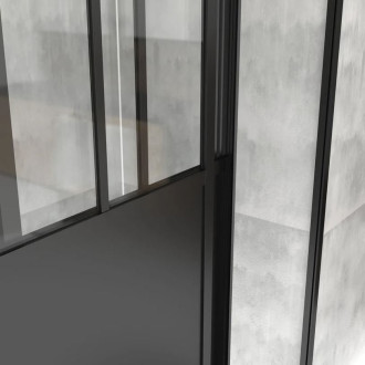 Pack Porte coulissante Noire mate type atelier et receveur en acrylique blanc - 140x90x200 cm Aurlane - PACF004