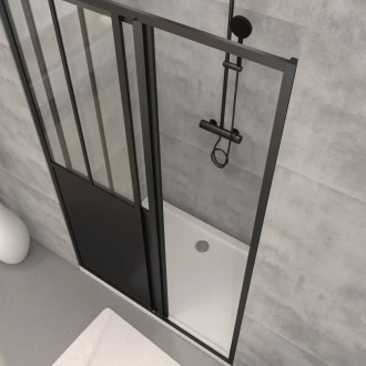 Pack Porte coulissante Noire mate type atelier et receveur en acrylique blanc - 140x90x200 cm Aurlane - PACF004