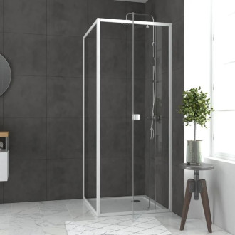 Pack porte de douche pivotante blanc de 78 à 90x185cm + retour 80 verre 5mm - WHITY PIVOT Aurlane - PACF026