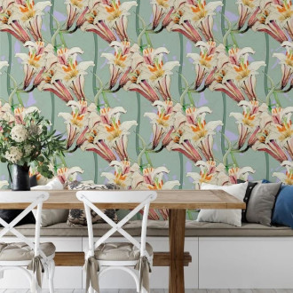 Papier peint floral Art Nouveau à motifs de lys roses - st-GIGLI