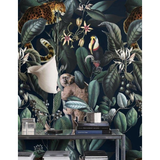 Papier peint Jungle tropicale sombre et sauvage - DARK JAGUAR++