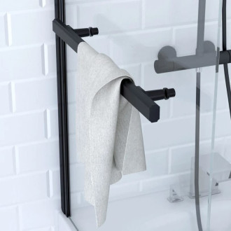 Pare baignoire pivotant 150x85cm profile aluminium noir mat avec verre transparent et porte serviette - TSHAPE Aurlane - FAC273
