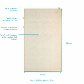 Paroi de douche 120x200cm - Verre feuilleté avec tissu doré - Encadrement Or Doré Brossé - COUTURE Aurlane - FAC1087