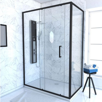 Paroi de douche 1 porte coulissante + Retour 140x80x200 cm - Verre 6 mm - Profilé Noir - CRUSH Aurlane - FAC622
