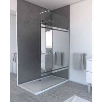 Paroi de douche a l’italienne 120x200cm avec bande effet miroir - Verre transparent 8m Aurlane - FAC243