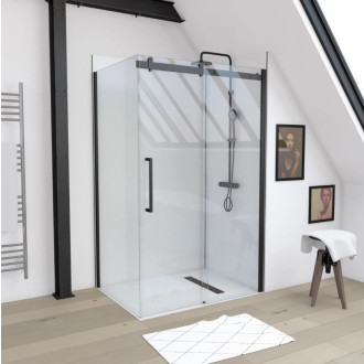 Paroi de retour pour paroi porte de douche type industriel Noir mat 90x200cm - verre trempe 8mm Aurlane - FAC360