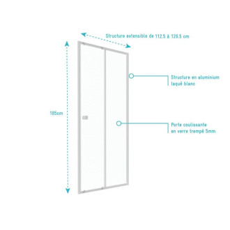 Paroi porte de douche coulissante blanc 120x185cm extensible - WHITY Slide 120 Aurlane - FAC494