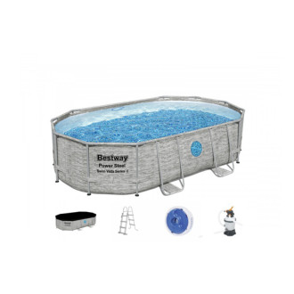 Piscine tubulaire ovale bestway - 488 x 305 x 100 cm - 10 949 l - motif rotin - power steel - swimvista - 56946