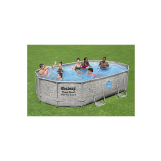 Piscine tubulaire ovale bestway - 488 x 305 x 100 cm - 10 949 l - motif rotin - power steel - swimvista - 56946