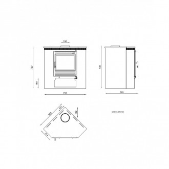 Fm poêle à bois d'angle m-105 9kw avec porte en fonte