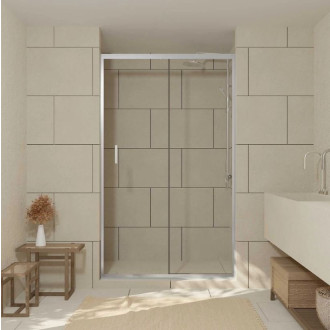 Porte de douche coulissante 120x200 cm - Verre transparent - Profilé chrome - CHROMED CRUSH Aurlane - FAC769