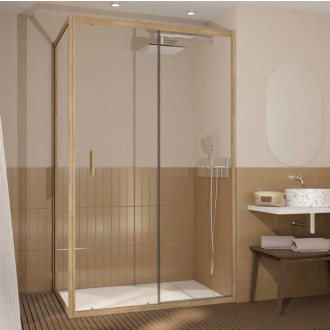 Porte de douche pivotante et retour 120x90x200cm - Profilés alu effet bois - Verre trempé 6mm - WOOD CRUSH Aurlane - PACF504