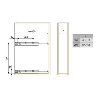 Porte-bouteilles latéral extractible Supra avec fermeture amortie, module 150mm, Acier, Peint aluminium