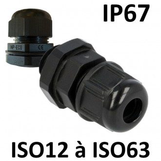 Presse étoupes noir iso ip67 + contre écrou m12 - ø 3 -6,5mm - perçage 12,5mm