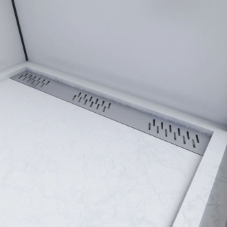 Receveur en acrylique blanc effet pierre 80x80x4 cm - Grille linéaire chrome - MOON Aurlane - FAC608