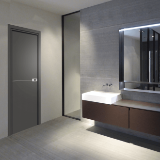 Bloc-porte pose fin de chantier collection premium riva, h.204 x l.73 cm, aspect cuir basalte, réversible