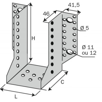 Sabots ailes extérieures sae250, longueur 38 mm, hauteur 106 mm, profondeur 84 mm, épaisseur 2 mm, carton de 50 sabots