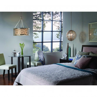 Suspension cylindrique arabesque, feuilles d'argent