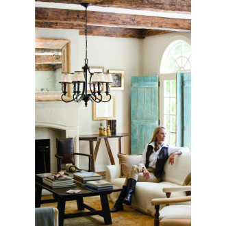 Suspension plymouth, bronze vieilli, 6 ampoules, avec abat-jour