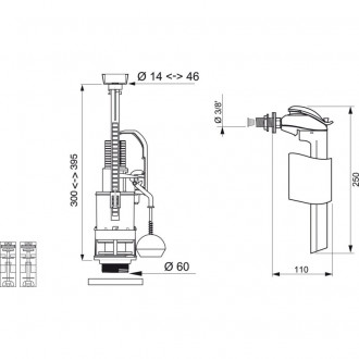 Wirquin 14160101 mvb90 mécanisme 2 poussoirs à étrier avec robinet f90