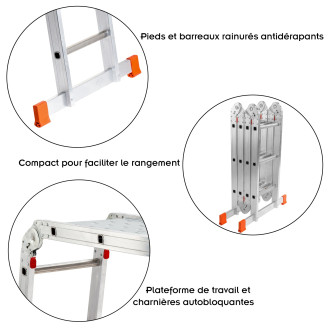 Ztra echelle modulable en aluminium 4x3 marches avec plateforme