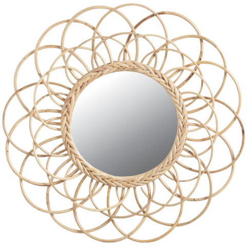 Miroir en rotin fleur