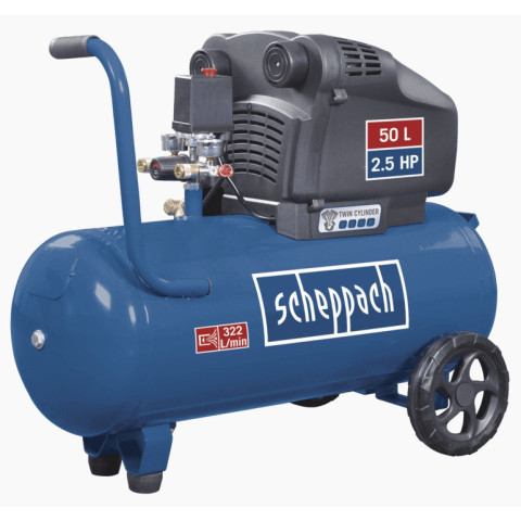 Compresseur 2 cylindres 1800w 50l 10bar 322 l/min hc54dc scheppach
