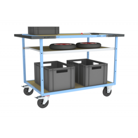 Servante mécano-soudée EVERSTEEL™  double poignées 3 plateaux médium 1200 x 800 mm 400 kg - Type de roues au choix