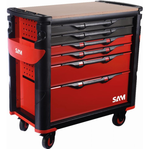 Servante extra large XL 6 tiroirs SAM OUTILLAGE rouge plateau bois - 416-BXL