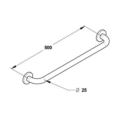 Barre droite 500mm, inox chromé (sans vis) Diamètre 25 mm - PRESTO -60577