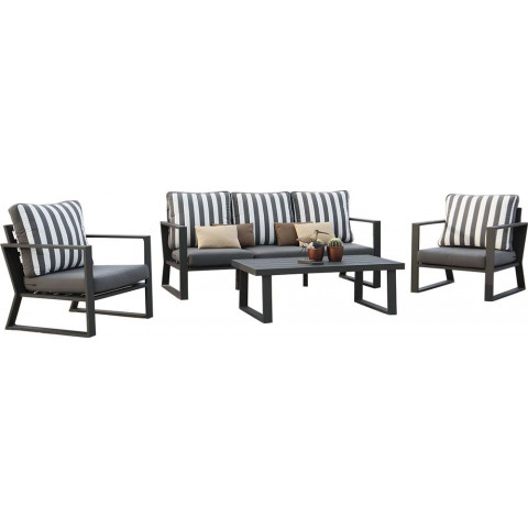 Salon de jardin en aluminium gris noir boli