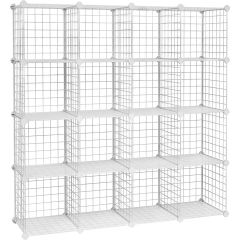 Armoire de rangement étagère panneaux en treillis 4 niveaux 4 rangs grande capacité maillet en caoutchouc offert dimensions 123 x 31 x 123 cm (l x l x h) blanc 
