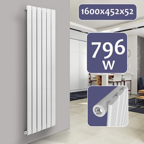 Radiateur chauffage centrale pour salle de bain salon cuisine couloir chambre à coucher panneau simple 160 x 45,2 cm blanc