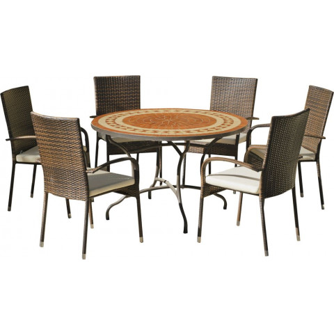 Table ronde mosaïque et fauteuils lorny bergamo