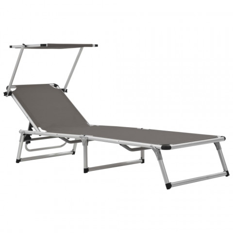 Chaise longue pliable avec auvent Aluminium et textilène - Couleur au choix