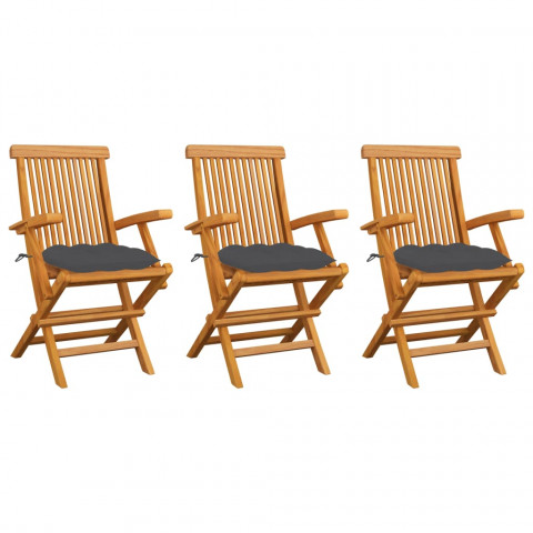 Chaises de jardin avec coussins 3 pcs bois de teck - Couleur des coussins au choix