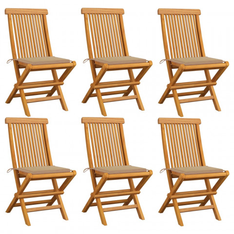 Chaises de jardin bois de teck massif avec coussins 6 pcs - Couleur au choix