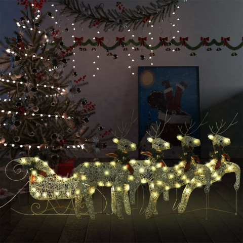 Décoration de noël rennes avec traîneau extérieur - Couleur précise et couleur d'éclairage au choix