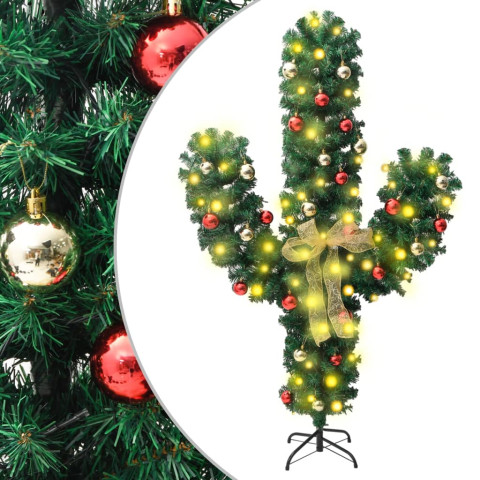 Cactus de noël avec support et led vert pvc - Longueur au choix