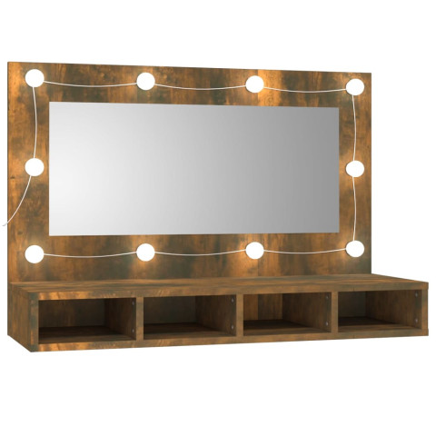 Armoire à miroir avec led 31,5 x 62 cm chêne fumé - Largeur au choix