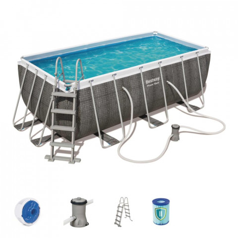 Bestway Kit Piscine Rectangulaire Power Steel Rotin 4 12m X 2 01m X 1 22m Livre Avec Echelle Distributeur Chemconnect Et Pompe De Filtration Distriartisan