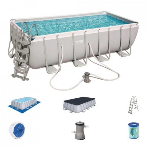 Bestway Kit Piscine Rectangulaire Power Steel 4 88m X 2 44m X 1 22m Livre Avec Tapis De Sol Bache Echelle Et Pompe De Filtration Distriartisan
