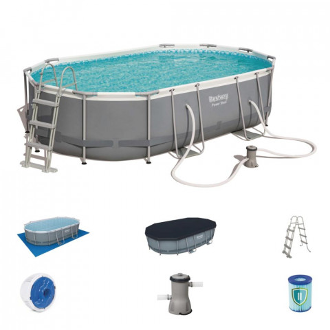 Bestway Kit Piscine Ovale Power Steel 4 88m X 3 05m X 1 07m Livre Avec Tapis De Sol Bache Echelle Distributeur Chemconnect Et Pompe De Filtration Distriartisan