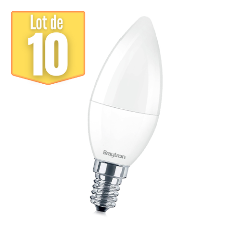 Lot de 10 ampoules led flamme 6.5w (eq. 45w) e14 6500k