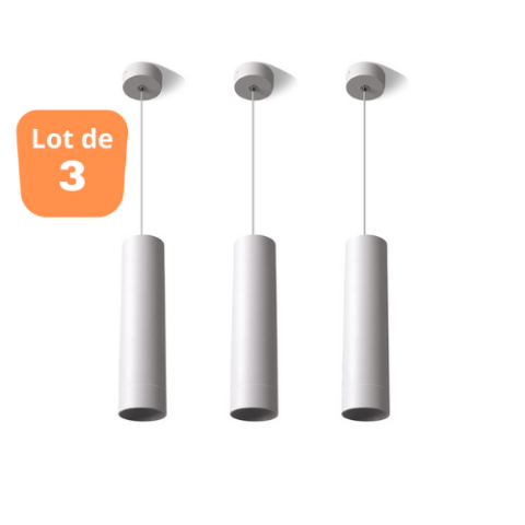 Lot de 3 suspensions tube beta blanc gu10 câble 1.45m