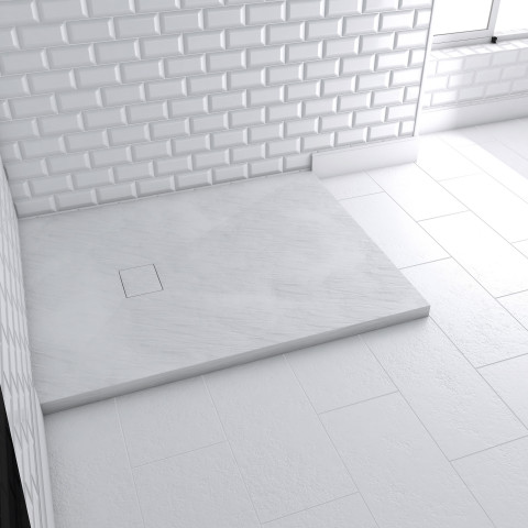 Receveur à poser en matériaux composite SMC – Finition ardoise blanc mat – 80×100 cm – ROCK 2 WHITE Aurlane - FAC694