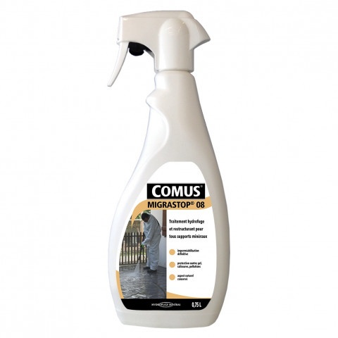 Comus Hydrofuge Mineral Migrastop 08 0 75l Traitement Hydrofuge Remineralisant Et Restructurant Pour Supports Fermes Distriartisan