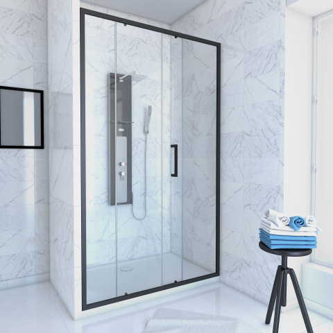 Pack paroi porte de douche + receveur a poser - 120x90 coulissante-crush moon 120x90 Aurlane - PACF052