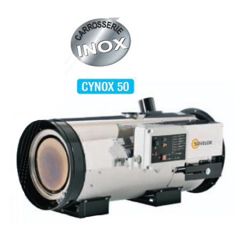 Chauffage air pulsé inox suspendu avec brûleur fuel ou gaz à combustion indirecte 750w Cynox50f