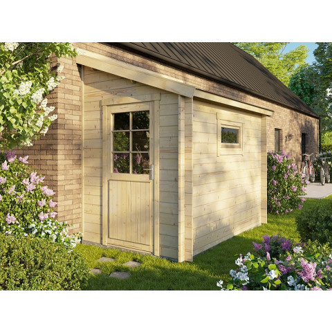 Abri de jardin adossable adoss - epaisseur murs : 28mm - cabanon de jardin - bois d'epicea - serrure a cylindre - Surface en m² au choix